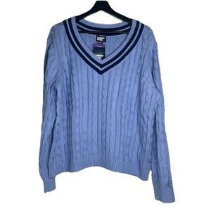 NWT Lands' End Women's V Neck Cable Knit Pullover Sweater XXL 18 Periwinkle Blue